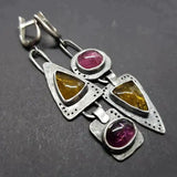 Boucles d'oreilles vintage pierres jaunes et rouge baie