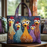 Sac à main matelassé cinq poules colorées, brodé main – Mathilde Montreux