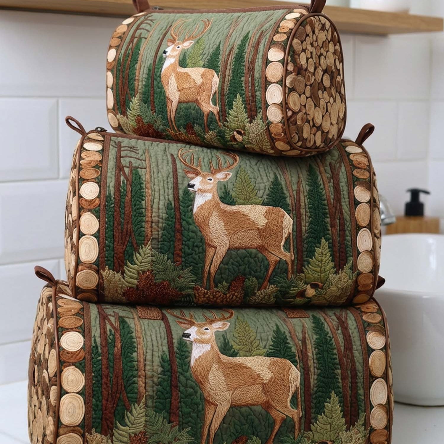 Trousse de maquillage matelassée Cerf en Forêt