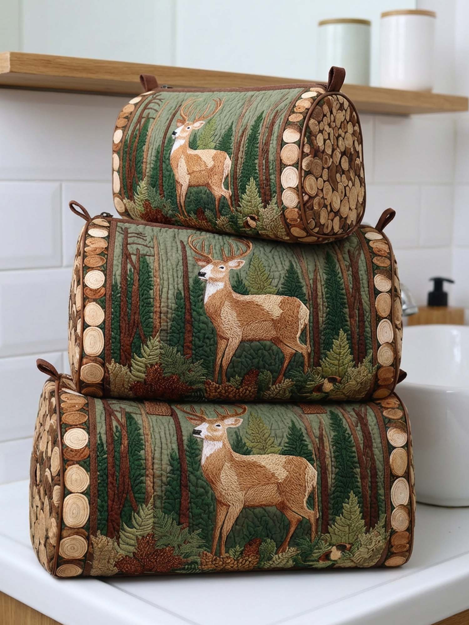 Trousse de maquillage matelassée Cerf en Forêt