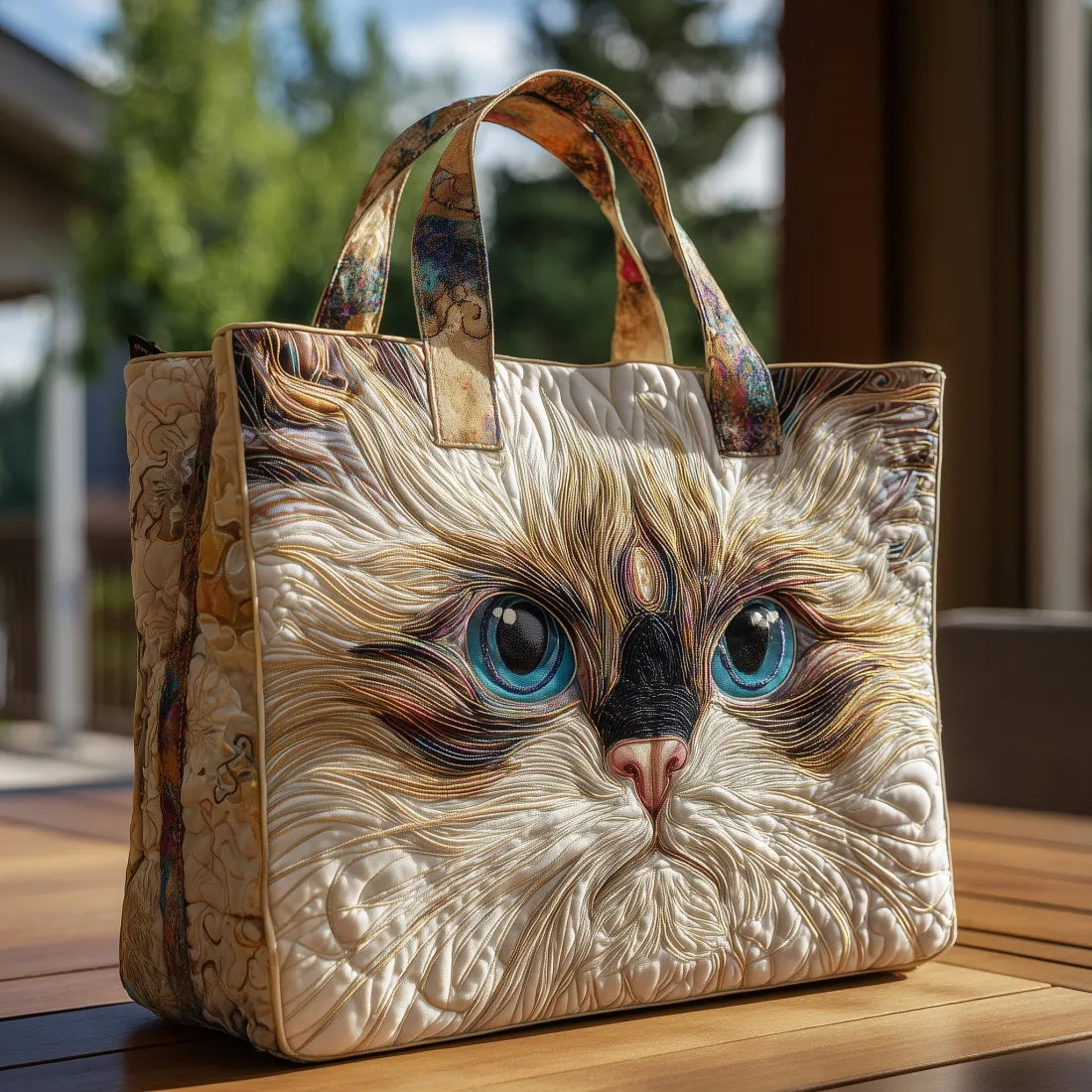 Sac à main matelassé chat blanc aux yeux bleus, brodé main – Mathilde Montreux