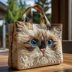 Sac à main matelassé chat blanc aux yeux bleus, brodé main – Mathilde Montreux