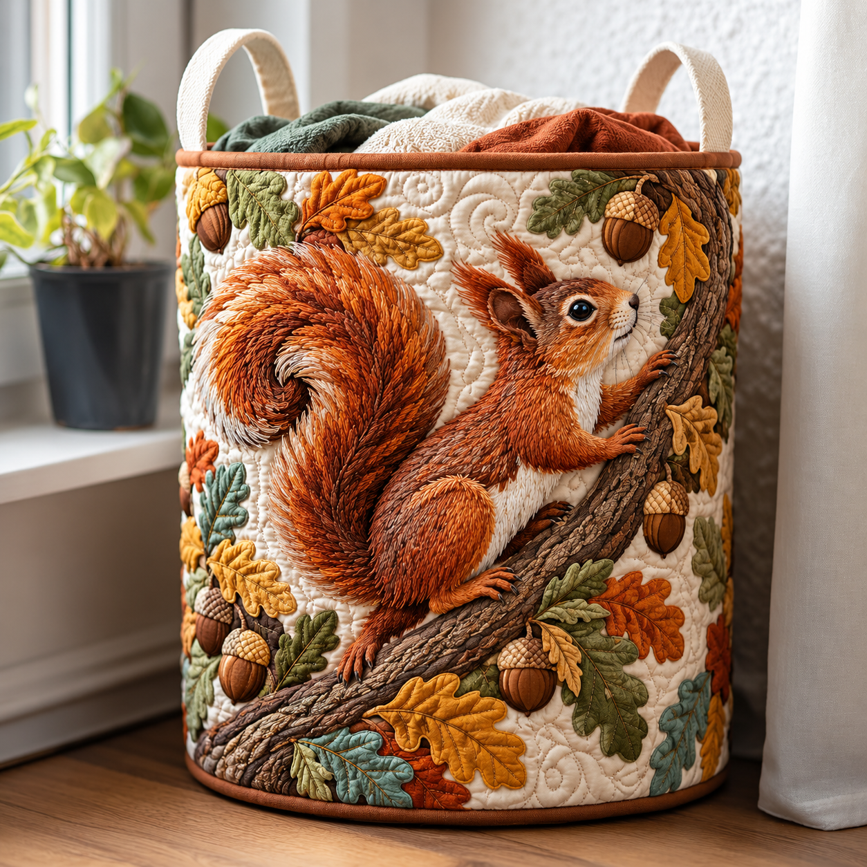 Panier à linge matelassé Écureuil et Glands
