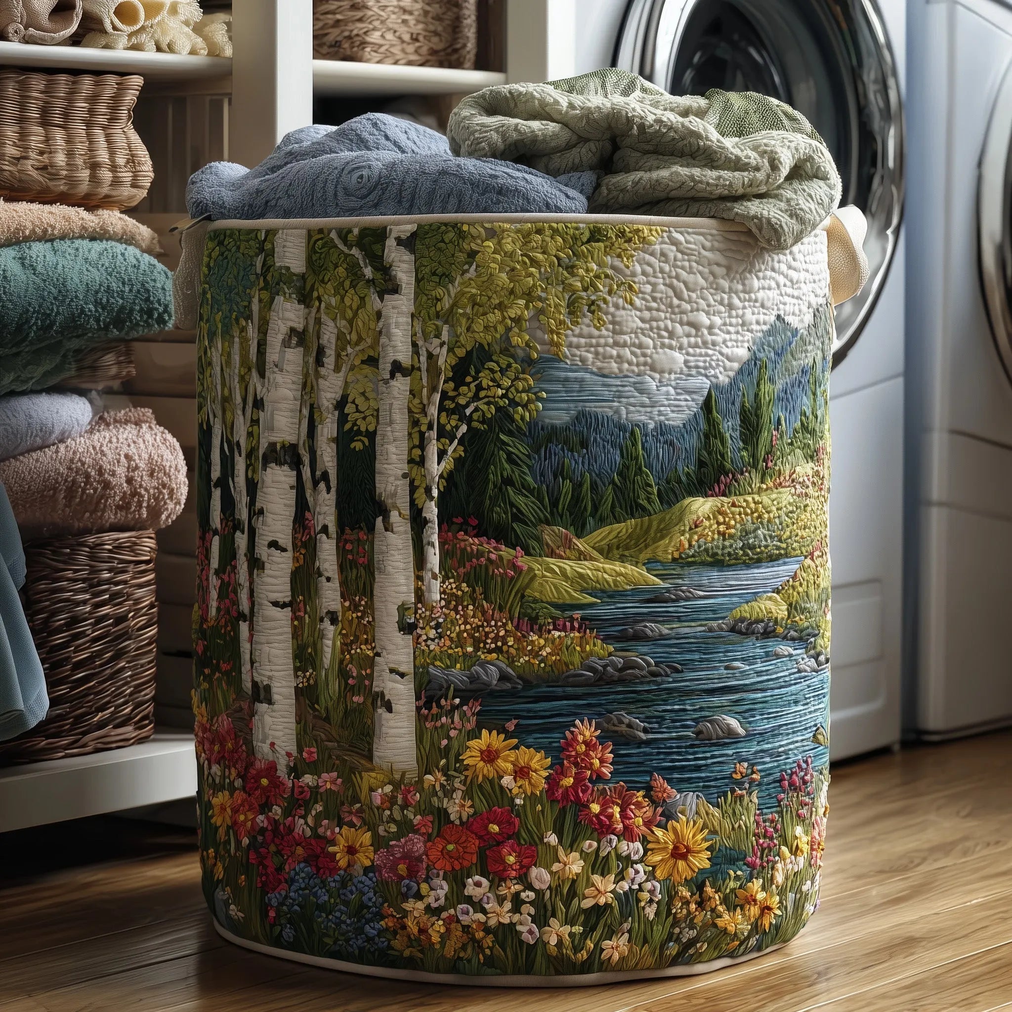 Panier à linge matelassé Forêt de Bouleaux