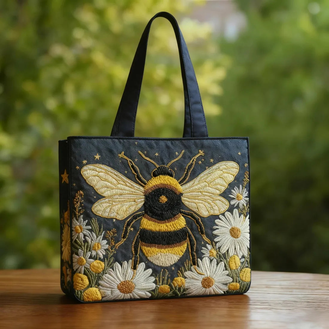 Sac à main matelassé abeille et marguerites, brodé main – Mathilde Montreux