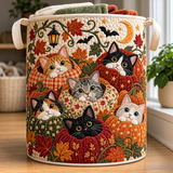 Panier à linge matelassé Chats et Citrouilles