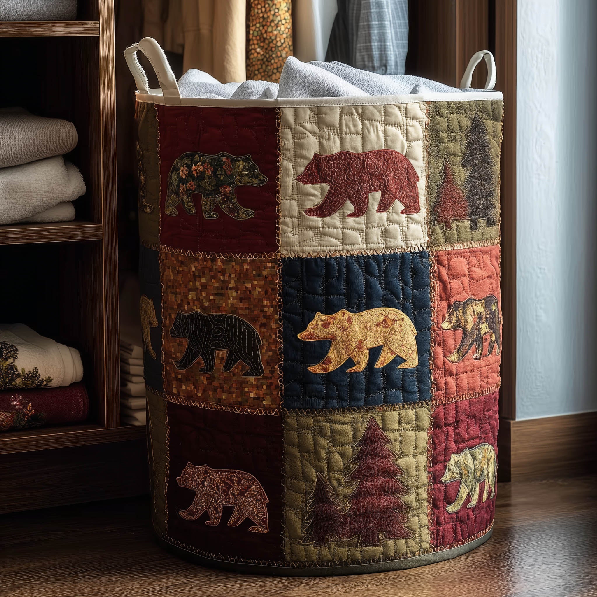 Panier à linge matelassé Patchwork des Bois