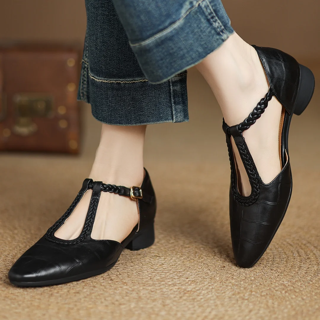 Greta – Salomés en cuir à bride tressée