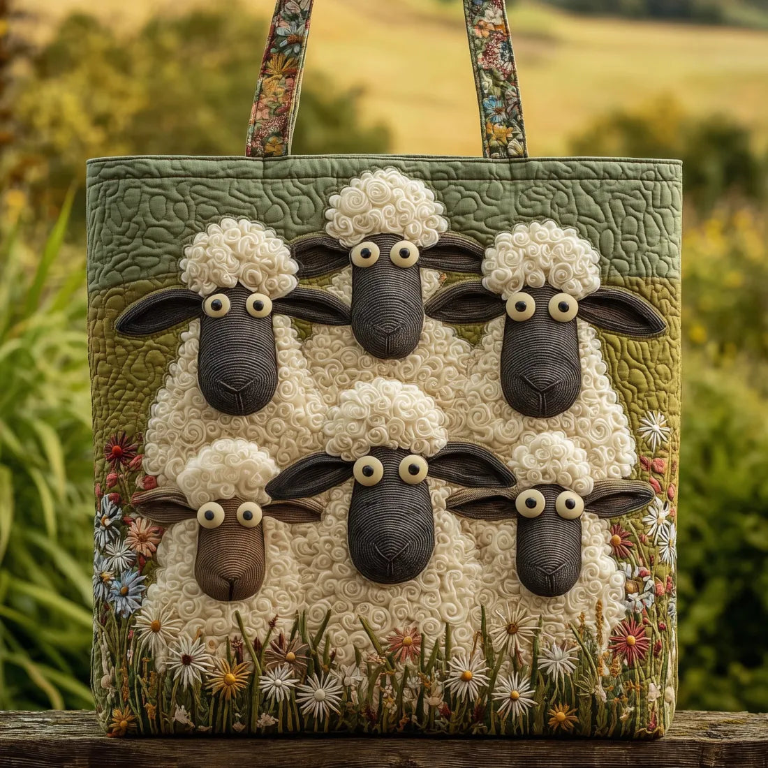 Sac à main matelassé cinq moutons, brodé main – Mathilde Montreux