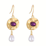 Boucles d'oreilles pierre violette et perle
