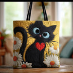 Sac à main matelassé chat noir aux marguerites, brodé main – Mathilde Montreux