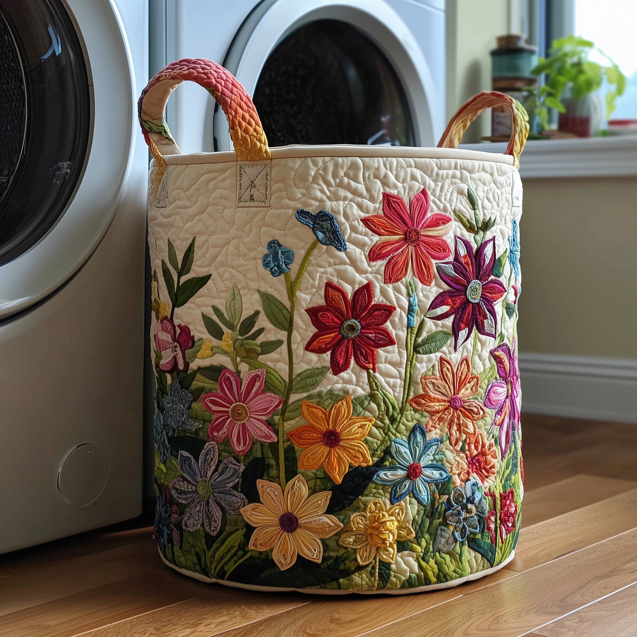 Panier à linge matelassé Champ de Fleurs