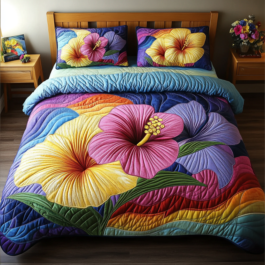 Ensemble de lit matelassé 3 pièces - Fleur d'Aloha