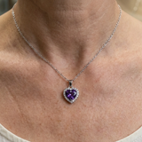 Amethyst-Herz-Halskette mit Strahlenkranz | Weißgold