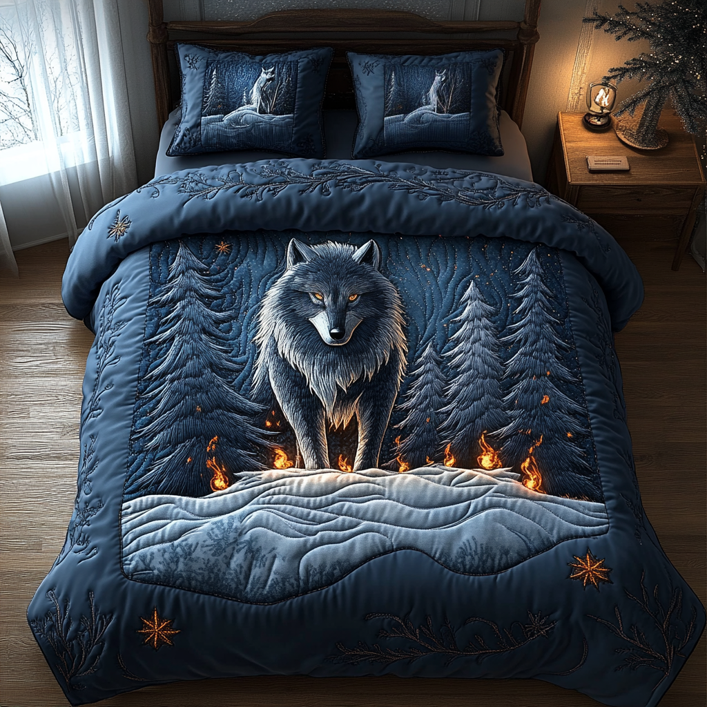 Ensemble de lit matelassé 3 pièces - Rugissement Arctique