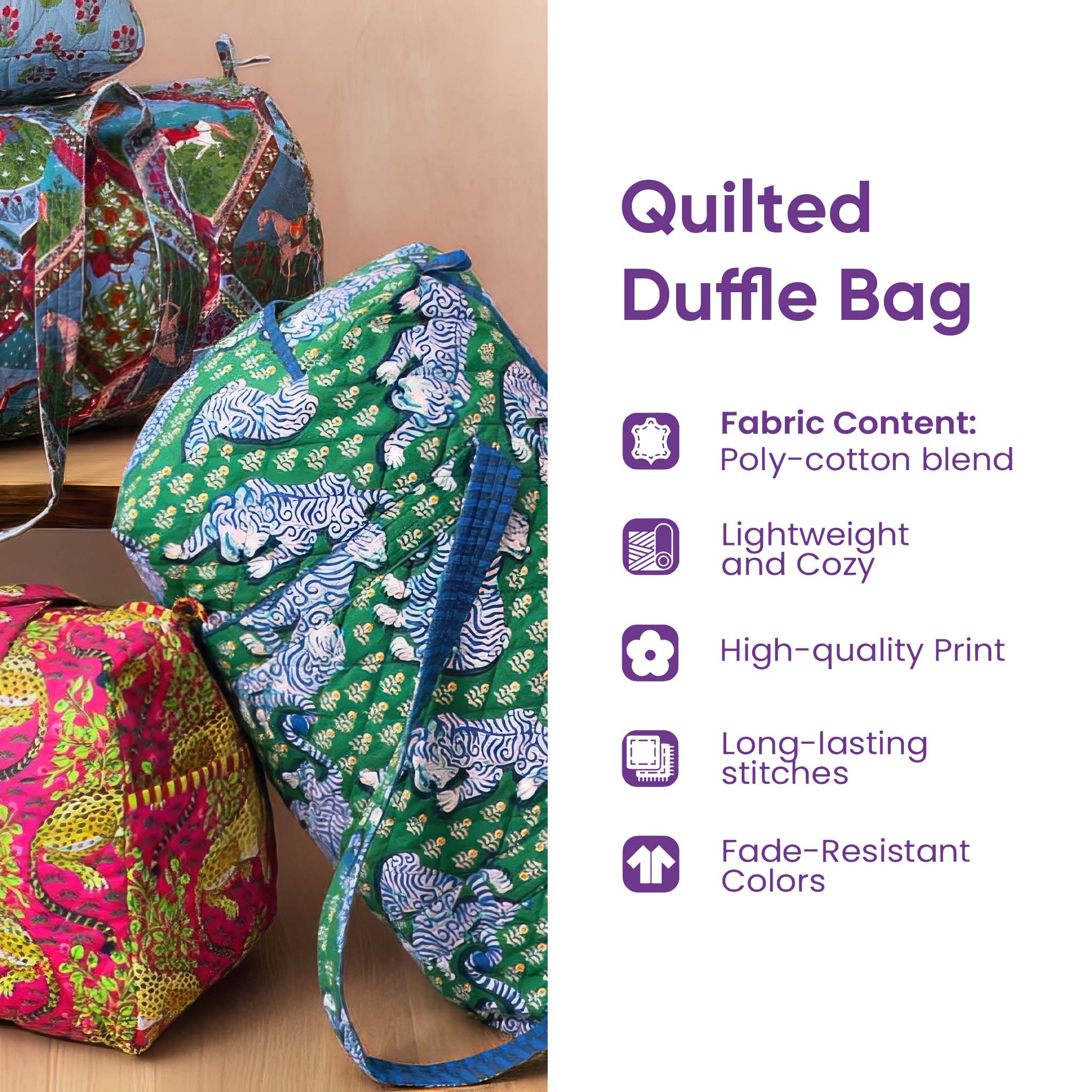 Autumn Fox & Maple Hippie Van Quilted Duffle Bag