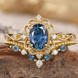 Kronen-Ringset Azelia mit Saphir | Gold