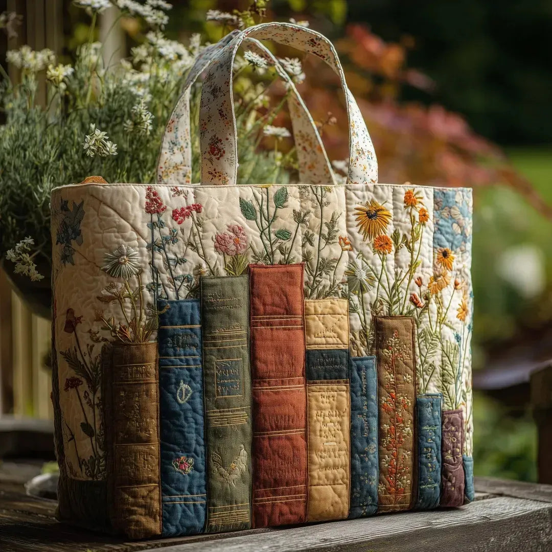 Sac à main matelassé livres et fleurs, brodé main – Mathilde Montreux