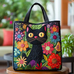 Sac à main matelassé chat noir enchanté, brodé main – Mathilde Montreux