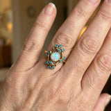 Bague rétro bleue avec cristaux et opale