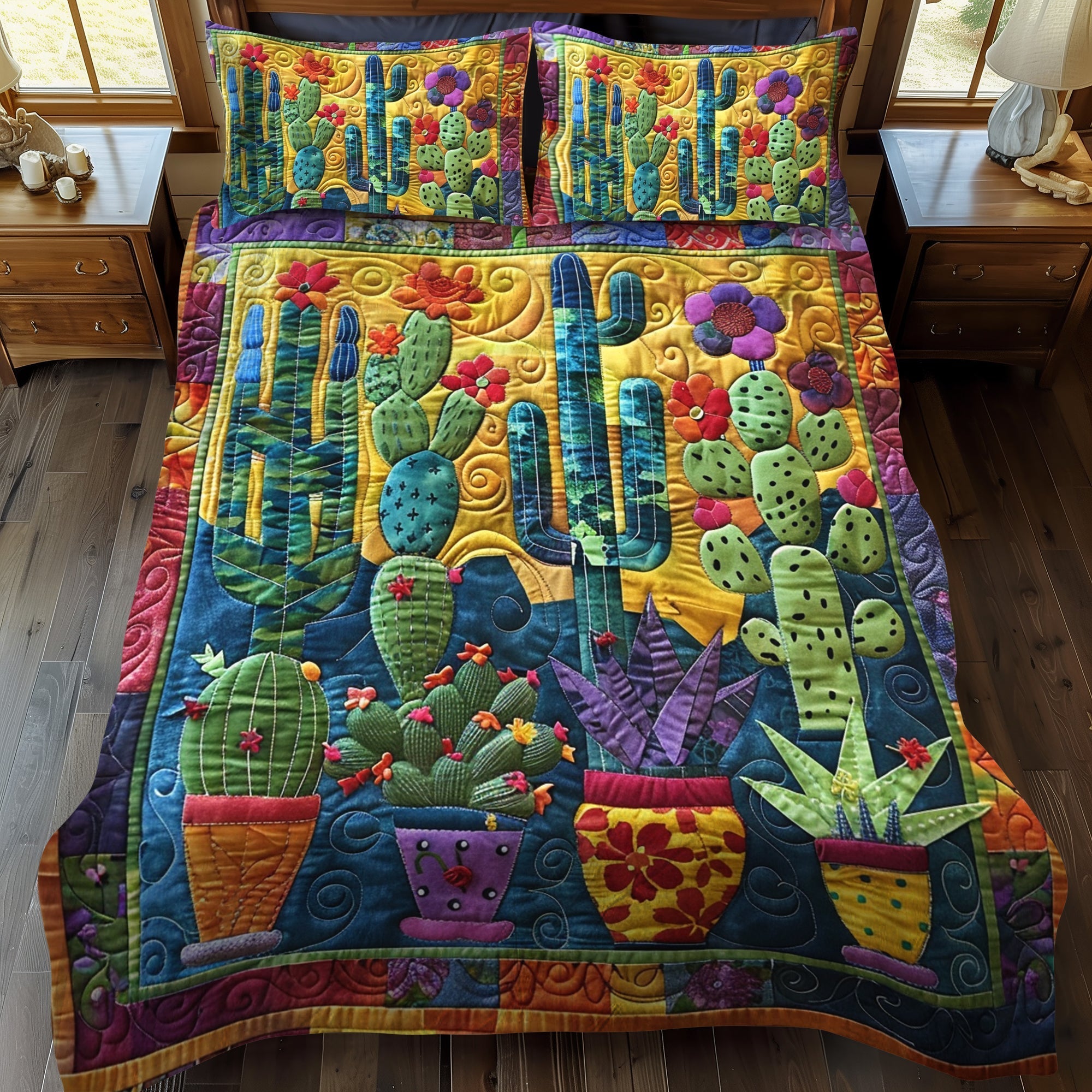Ensemble de lit matelassé 3 pièces - Cactus