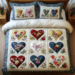 Ensemble de lit matelassé 3 pièces - Cœurs en Fleurs