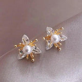 Boucles d'oreilles fleurs avec cristaux et perles