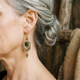 Boucles d'oreilles rétro géométriques vertes | Or