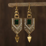 Boucles d'oreilles rétro géométriques vertes | Or