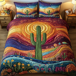 Ensemble de lit matelassé 3 pièces - Coucher de Soleil sur les Cactus