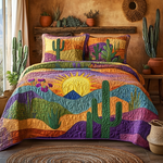 Ensemble de lit matelassé 3 pièces - Lever de Soleil sur les Cactus