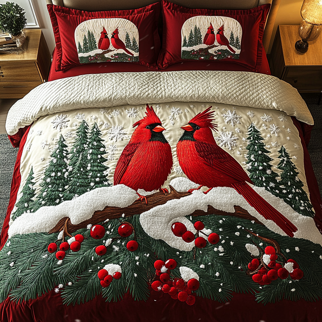 Ensemble de lit matelassé 3 pièces - Noël des Cardinaux