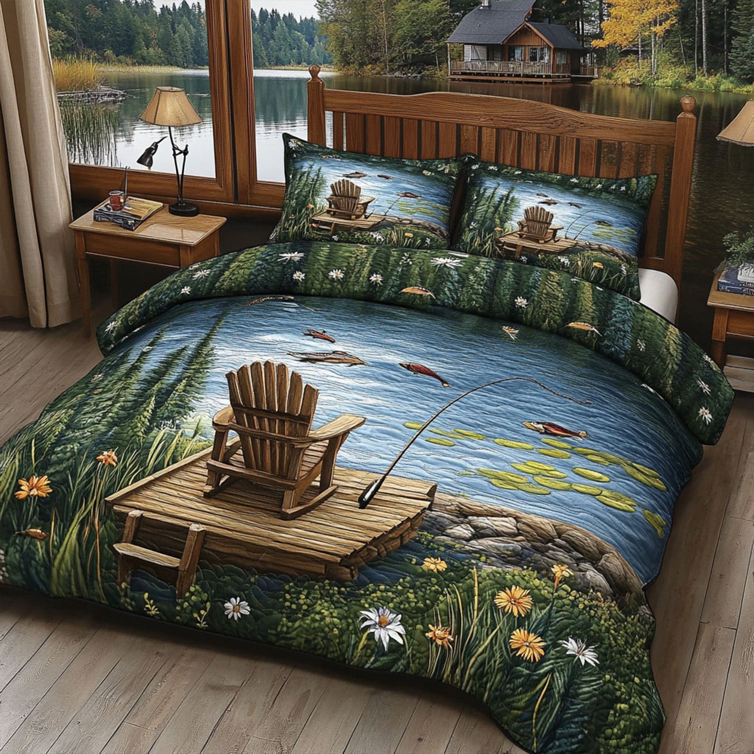 Ensemble de lit matelassé 3 pièces - Chaise au Bord du Lac
