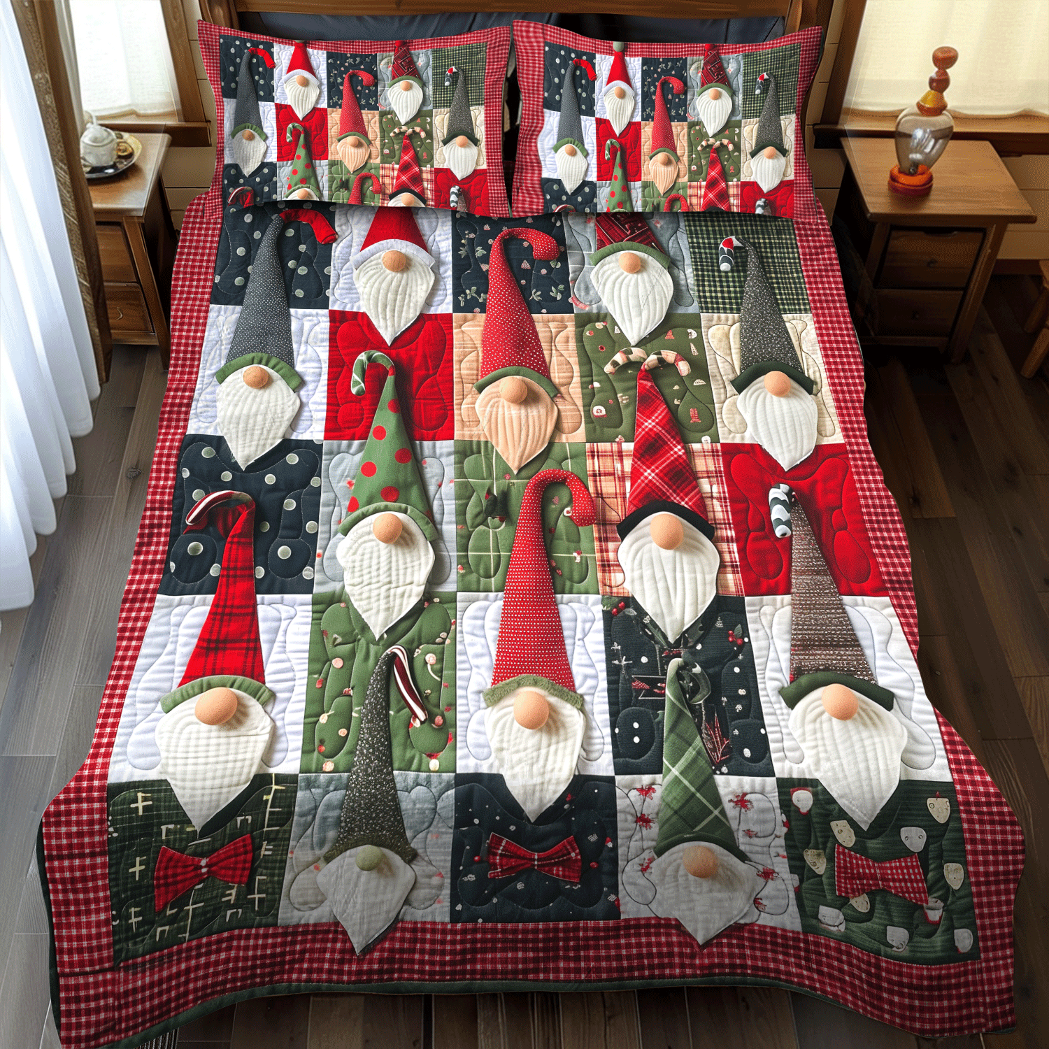 Ensemble de lit matelassé 3 pièces - Gnome de Noël