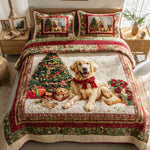 Ensemble de lit matelassé 3 pièces - Golden Retriever de Noël