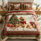 Ensemble de lit matelassé 3 pièces - Golden Retriever de Noël