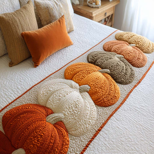Chemin de lit matelassé Citrouilles Tricotées