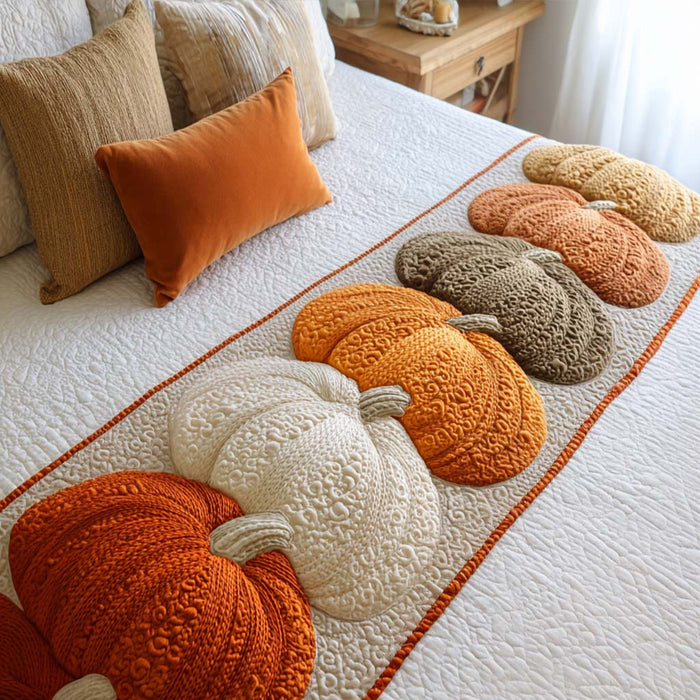 Chemin de lit matelassé Citrouilles Tricotées