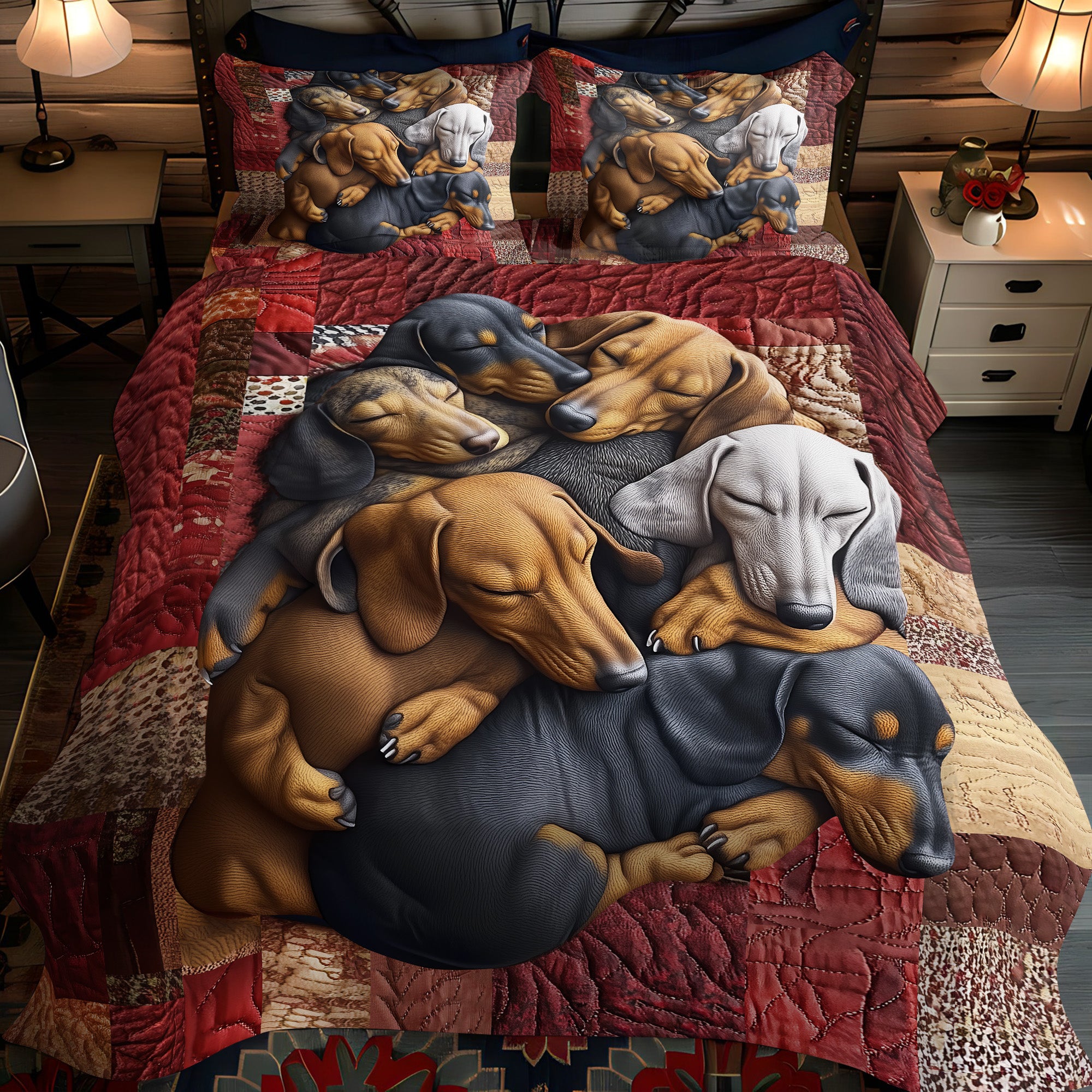 Ensemble de lit matelassé 3 pièces - Teckel Adorable