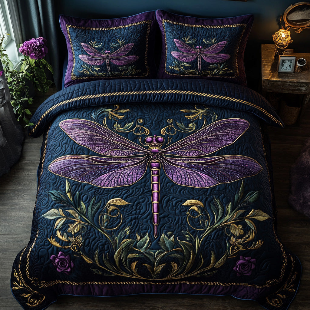 Ensemble de lit matelassé 3 pièces - Libellule Élégante