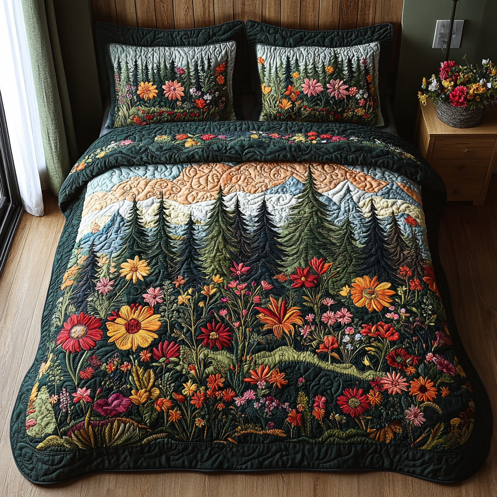 Ensemble de lit matelassé 3 pièces - Forêt Enchantée
