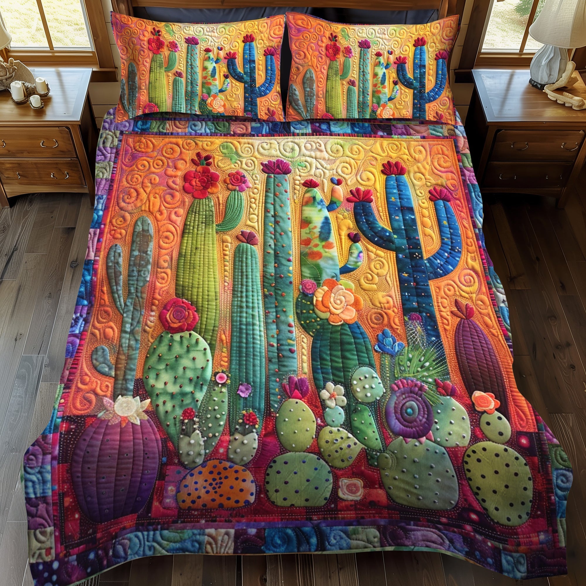 Ensemble de lit matelassé 3 pièces - Cactus