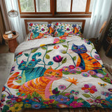 Ensemble de lit matelassé 3 pièces - Chats Fleuris