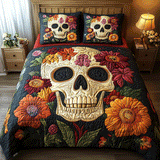 Ensemble de lit matelassé 3 pièces - Crâne Fleuri
