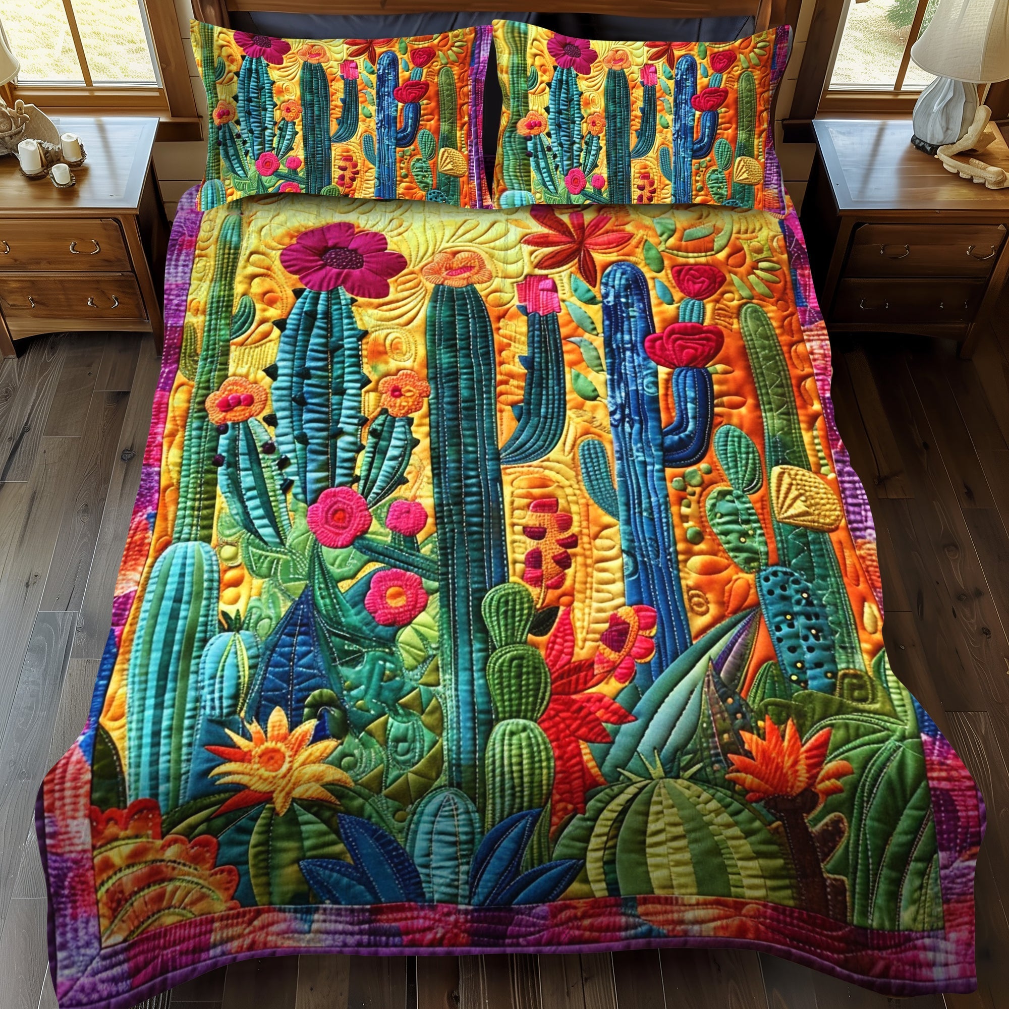 Ensemble de lit matelassé 3 pièces - Cactus