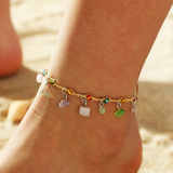 Bracelet de cheville cristal multicolore et or