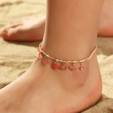 Bracelet de cheville cristal rouge et or