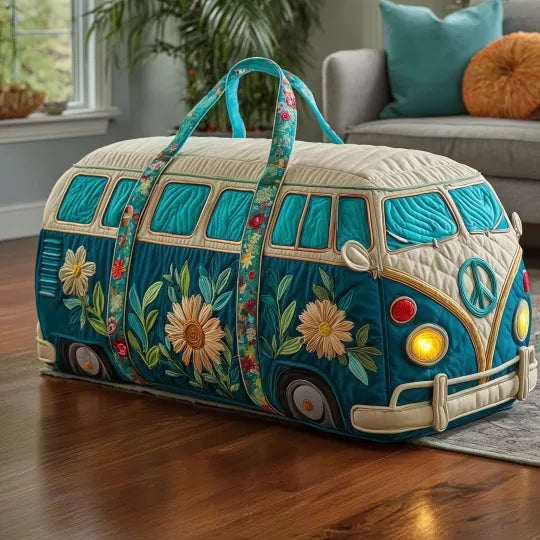 Gesteppte Reisetasche – Vintage-Hippie-Bus