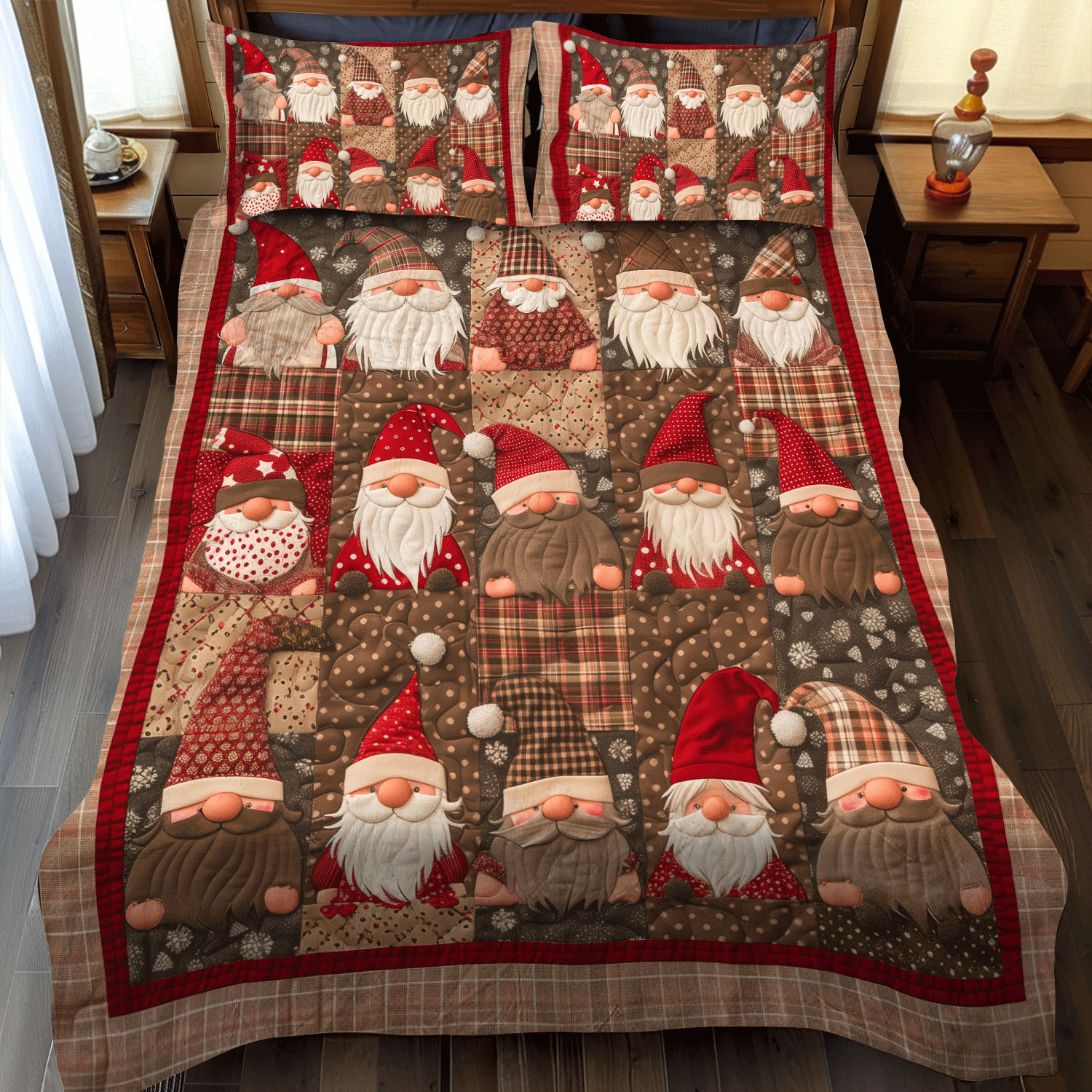 Ensemble de lit matelassé 3 pièces - Gnome de Noël