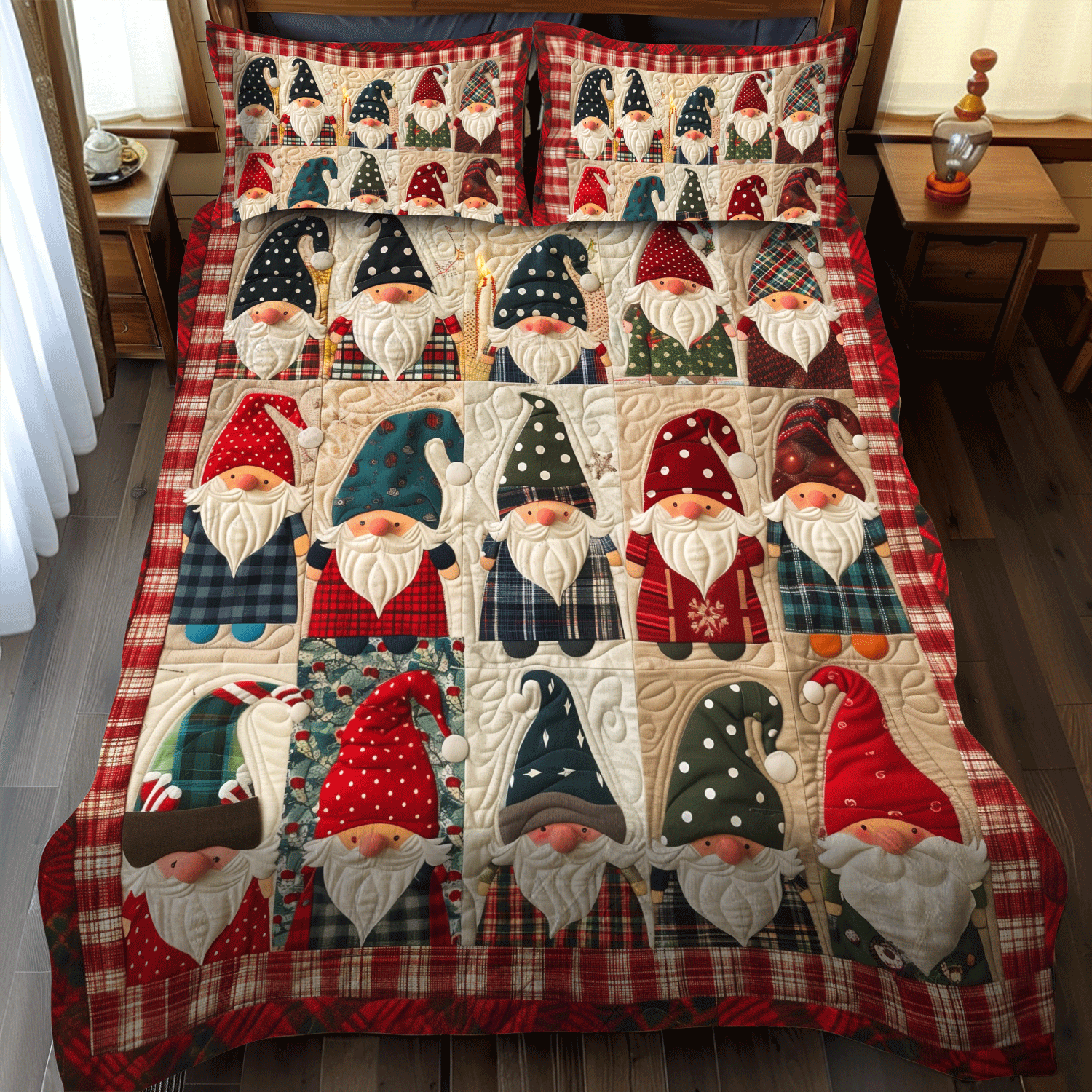 Ensemble de lit matelassé 3 pièces - Gnome de Noël